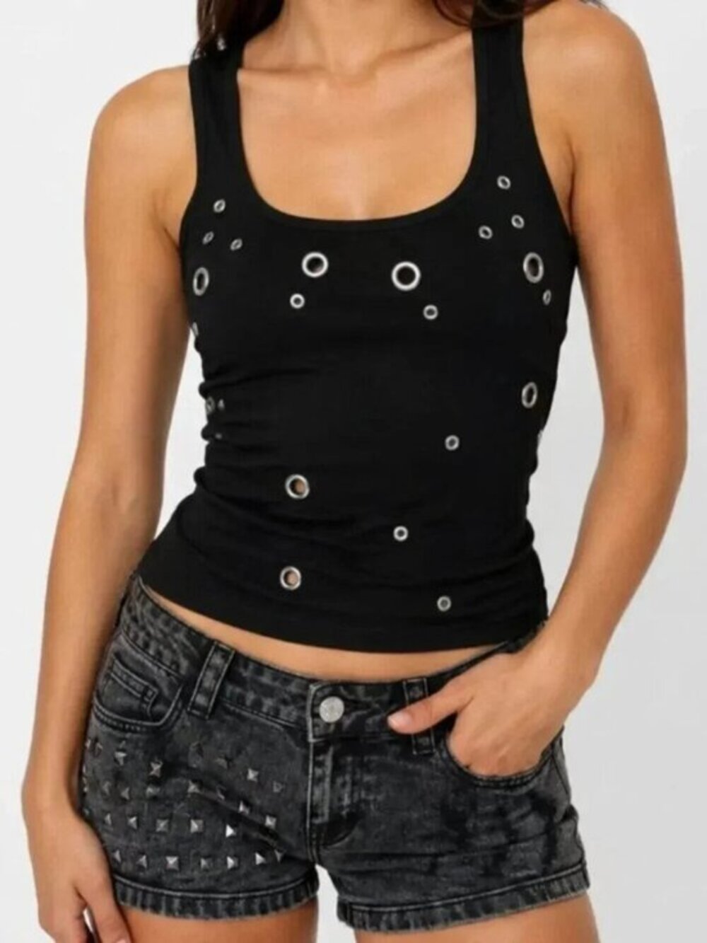 Grommet Tank Top Black Size XS